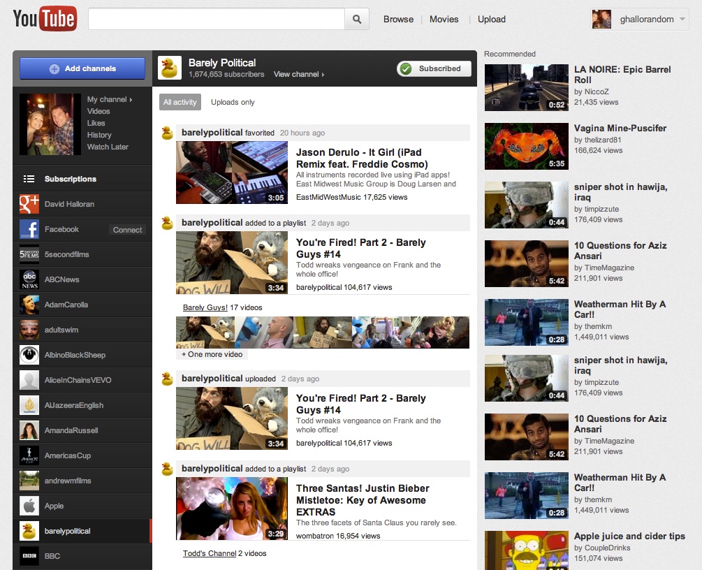 YouTube homepage (2012)
